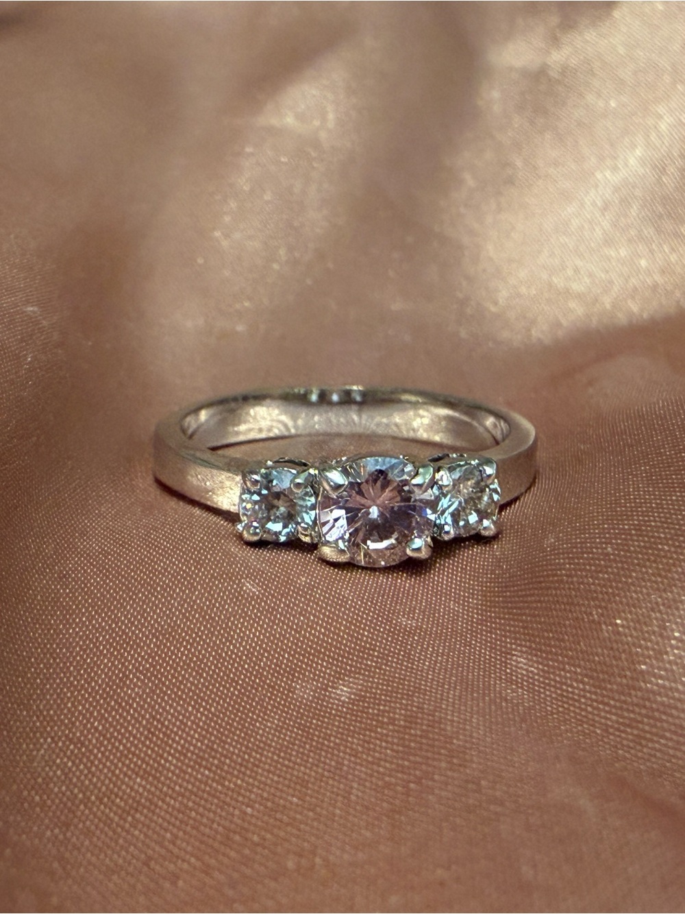 Silver Three-Stone Clear CZ Engagement Ring - Elegant Sparkle
